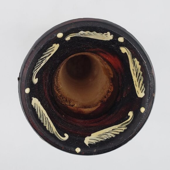 Romanian 2007 Hand Turned Hand Painted Floral Wooden Pedestal Vase - 8.75" - Picture 3 of 7